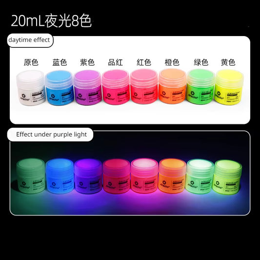 8-Farbiges Leuchtendes Acrylfarben-Set, Handbemaltes Graffiti-Diy-Leuchtfarbe Auf Wasserbasis, Leuchtende Kleidung, Schuhe, Taschenfarbe